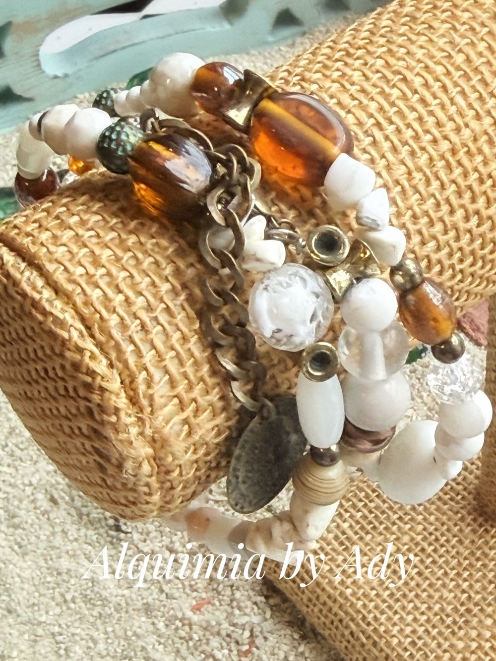 BOHO White Howlite and Amber Layered Beaded Bracelet